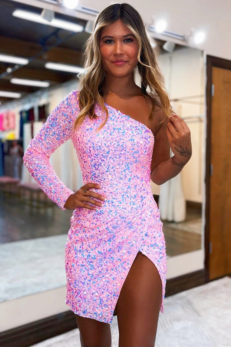 Vestido de Regresso a Casa de Um Ombro com Fenda