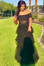 Roycebridal Wilma | Abito da ballo londinese nero a balze in tulle con spalle scoperte