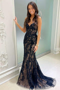 Itzayana | Vestido de fiesta sirena con apliques de encaje negro dulce