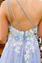 One Shoulder 3D Flowers Sequin Long Formal Dress