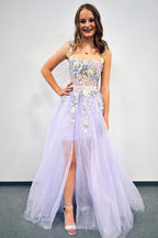 Vestito corto floreale da festa con spalline alla lavanda e mantella staccabile