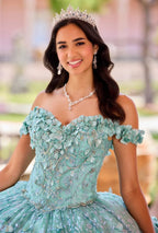 Vestido de Baile Verde Esmeralda com Flores Bordadas à Mão Vestido de Quinceanera com Ombros Descobertos e Decote Coração Y293