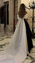 Robes de bal de satin noir et blanc de luxe avec traîne amovible, robe de cocktail sur mesure pour soirée Y5025
