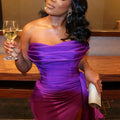 Vestido de Cetim Roxo Elegante com Decote Coração para Noite Vestido Roxo para Jantar Y6694
