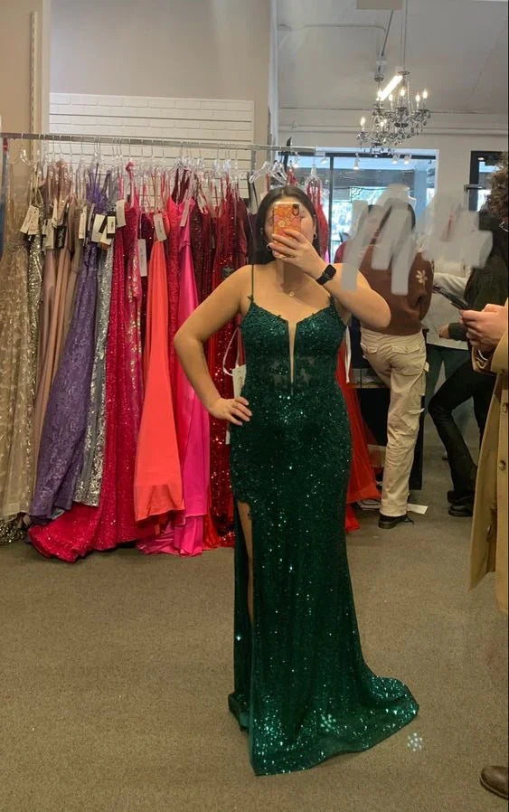 Vestido de Baile Verde Esmeralda Brilhante Vestido de Noite Verde Esmeralda Y6314