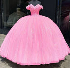 Vestido de Baile com Brilhos e Ombros Descobertos Vestido Doce 16 Anos Y4488