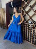 Vestido de fiesta elegante azul con escote en V y corte en línea A Y7751