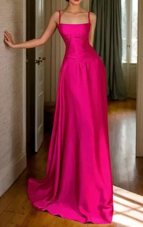 Vestido de noche de línea A de moda, vestido de fiesta de satén rosa intenso Y7717