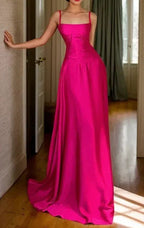 Vestido de noche de línea A de moda, vestido de fiesta de satén rosa intenso Y7717
