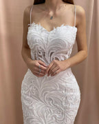 Robes de mariée en satin et tulle, sans manches, à appliques, style sirène ravissante avec décolleté cœur