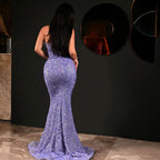 Favoloso Abito da Sera Senza Maniche con Cuore da Sirena, Ricamato con Strass e Paillettes