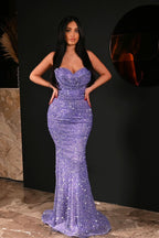 Favoloso Abito da Sera Senza Maniche con Cuore da Sirena, Ricamato con Strass e Paillettes
