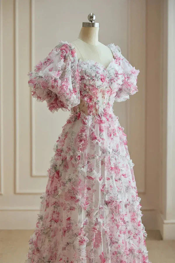 Vestidos de Baile Florais Multicoloridos Fúcsia Branca Fada das Flores PSK561