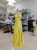 Vestidos de fiesta largos de satén con tirantes finos, línea en A, corsé plisado, para damas de honor, vestido formal con abertura