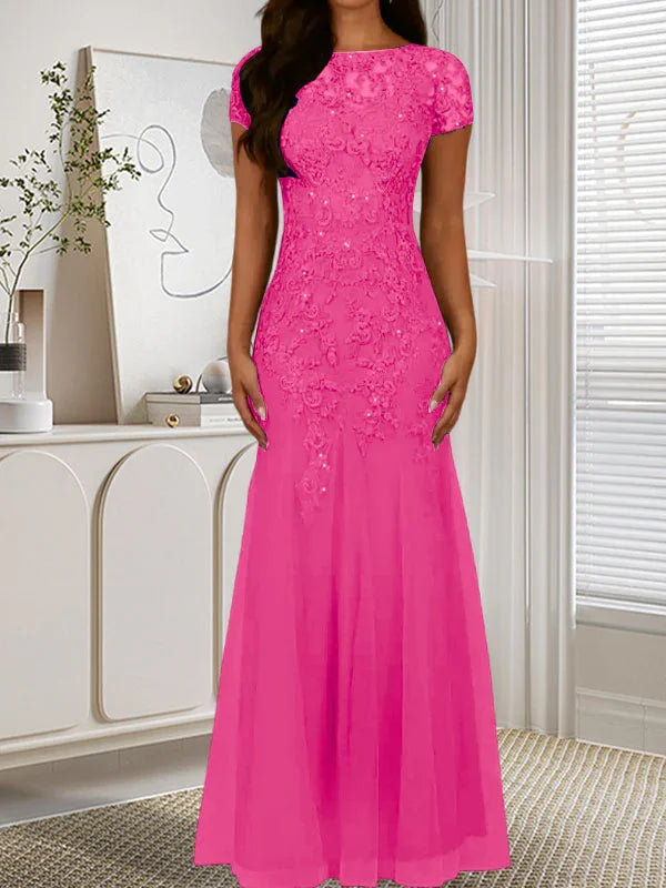 Abito in tulle con scollo a sirena e paillettes blu marina scuro