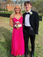 Teal Pleated Spaghetti Straps A Line Empire Waist Prom Dress