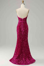 Vestido de Baile Sem Alças com Lantejoulas e Fenda SYP112