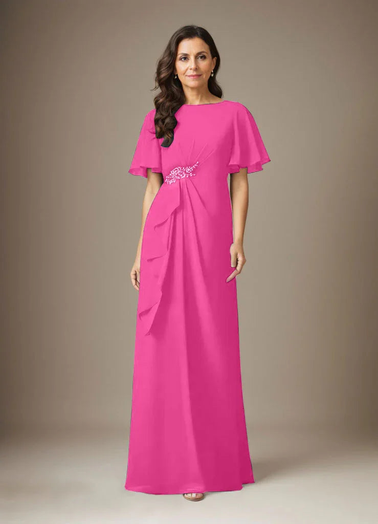 Abito a guaina blu scuro in chiffon con perline