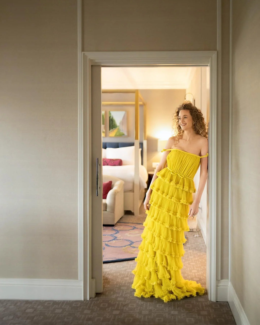Elegant Ceremony Long Women Dress Off Shoulder Pleated Layered Women Evening Dress Custom Made Y5086