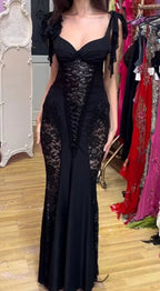 Vestido de Noite Sereia Longo de Renda Preta Sedutora Vestido de Baile Y7821