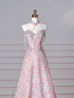 Vestido de Baile Deslumbrante Rosa com Lantejoulas e Contas em Corte A Vestido de Noite Y8637
