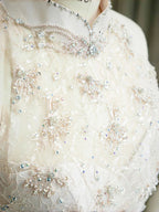 Vestido de noche elegante rosa claro de satén con encaje, lentejuelas y cuentas, abertura, corte sirena, vestido de gala Y8672
