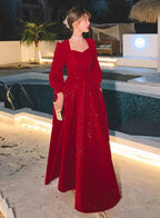 Vestido Modesto de Baile com Brilhos Vermelhos Vestido Formal Muçulmano para Noite Vestido de Moda Y4976