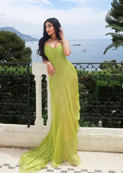 Vestido Longo Verde Sedutor para Baile com Alças Finas Vestido de Noite Y7925