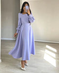 Vestidos de noche sencillos de satén con corte en línea A para mujer, manga larga, escote cuadrado, modestos, de largo hasta el tobillo, vestidos formales Y4856