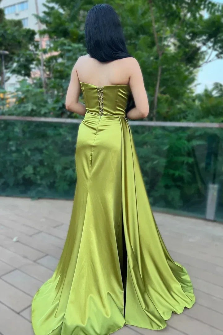 Grünes Satinkleid lang Ballkleid Meerjungfrau Abendkleid Y242
