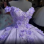 Vestido de baile azul com ombros descobertos, vestido cintilante de baile com flores S26908