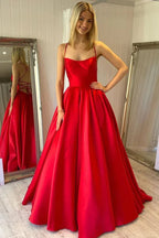 Robe longue de bal rouge en satin simple sans dos, robe de soirée rouge sans dos, robe de soirée rouge Y219