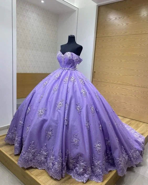 Vestido de Baile Roxo com Ombros Descobertos, Vestido Roxo para Festa de 16 Anos Y6600