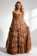 A Line Tulle Tiered Long Prom Dresses,Evening Dress Y2073 by simplepromdress