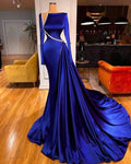 vestidos de noite modestos elegantes de manga comprida azul real com contas luxo elegante vestidos formais para festa Y40