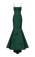 Robe de bal sirène/trompette vert émeraude à fines bretelles spaghetti, robe de soirée élégante Y1800