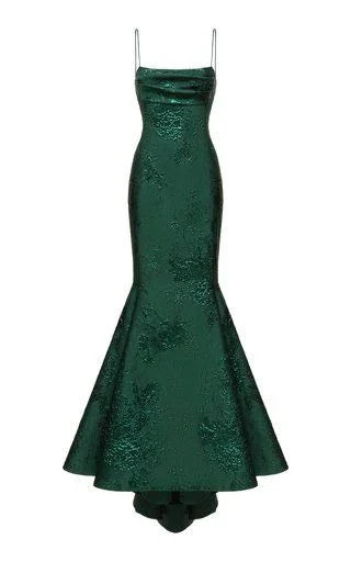 Robe de bal sirène/trompette vert émeraude à fines bretelles spaghetti, robe de soirée élégante Y1800