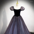 Lila Tüll Kurzarm Festliches Kleid Niedliches A-Linien Abendkleid Y4291