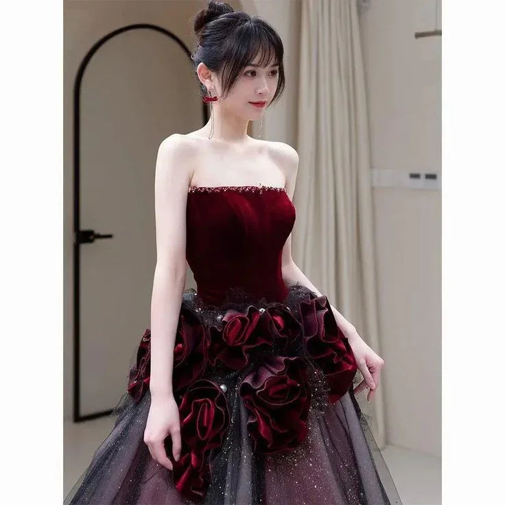 Vestido longo vermelho de baile, vestido de noite, vestido elegante Y7343