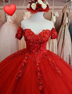 Großzügiges rotes A-Linien-Tüll-Spitzenballkleid, Süßes 16 Kleid Y1221