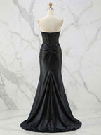 Glamorous Red Strapless Beaded Corset Satin Prom Dress