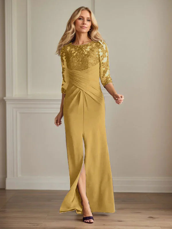 Abito da madre della sposa in crepe elasticizzato con fodera in pizzo color prugna