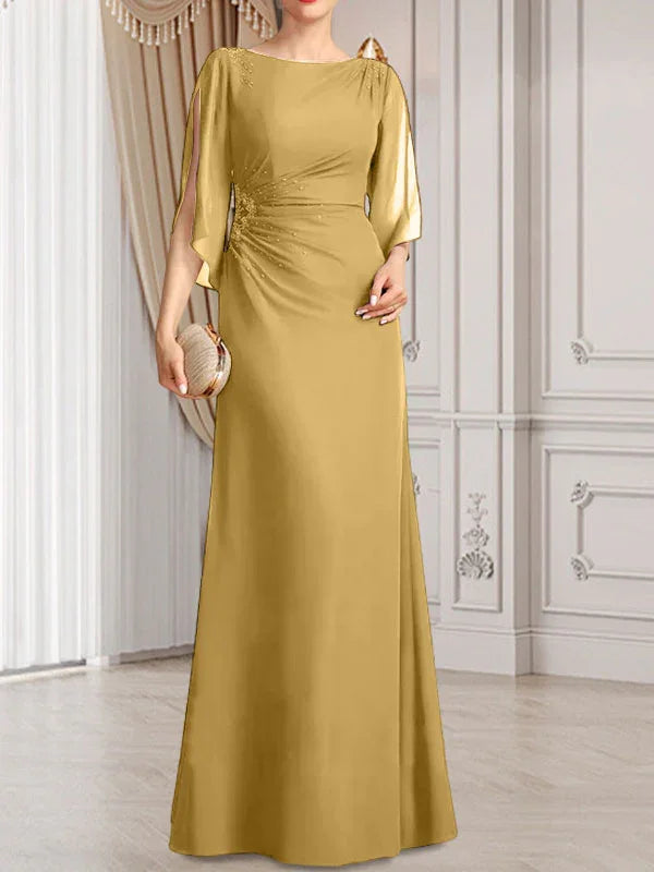 Sheath/Column Scoop Floor-Length Chiffon Mother of the Bride Dress With Pleated Beading