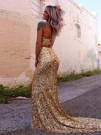 Vestido de baile amarelo de duas peças com lantejoulas SYP94