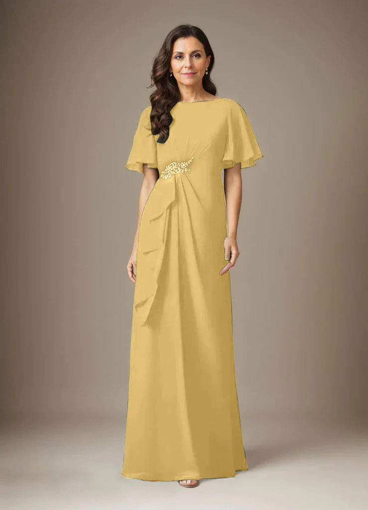 Abito a guaina blu scuro in chiffon con perline