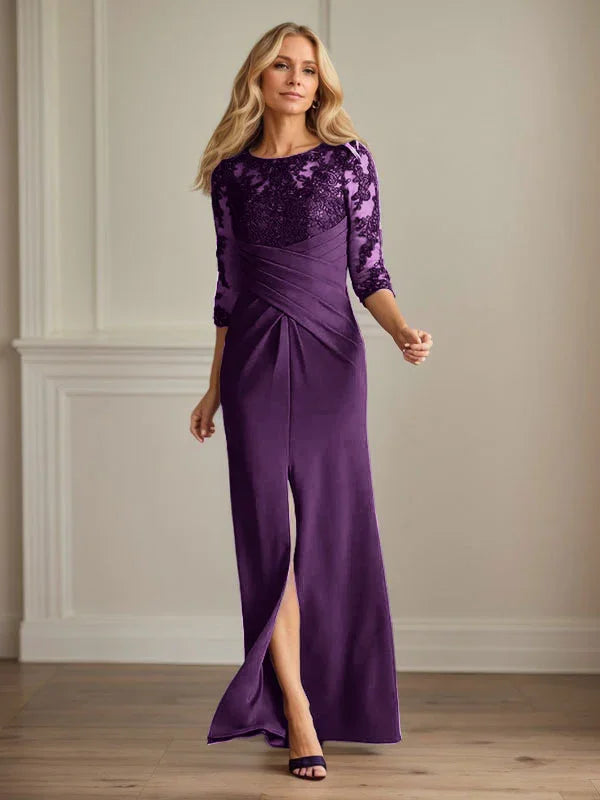 Abito da madre della sposa in crepe elasticizzato con fodera in pizzo color prugna