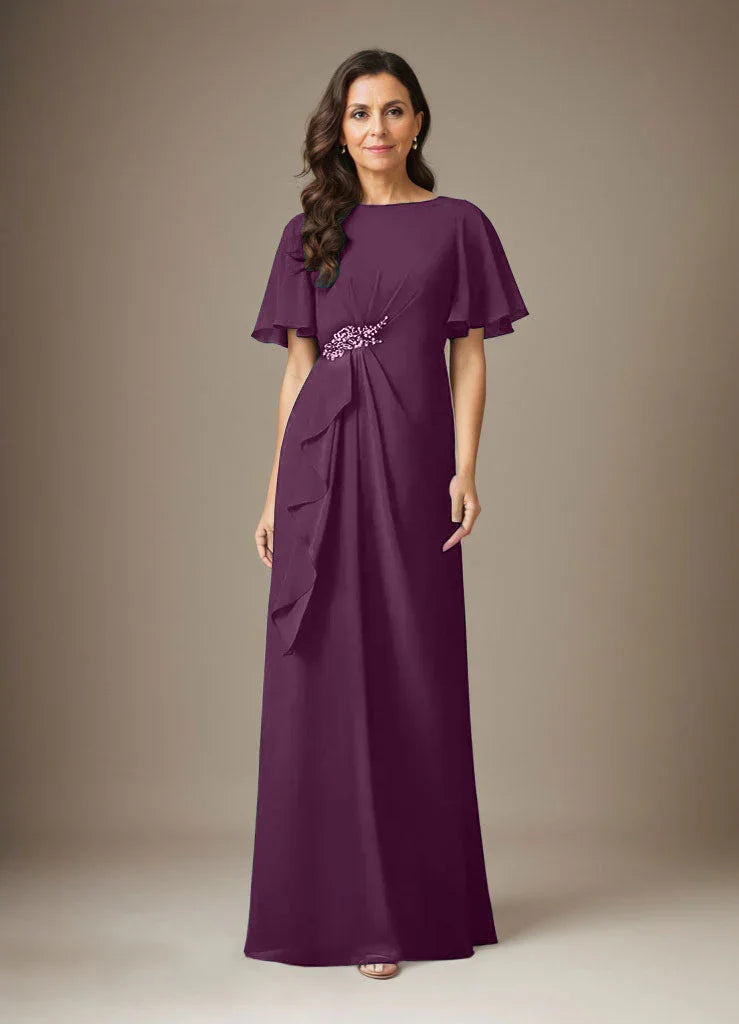 Abito a guaina blu scuro in chiffon con perline
