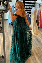 Tüll A-Linie Off Shoulder Spitzenapplikationen Ballkleider mit Schlitz,