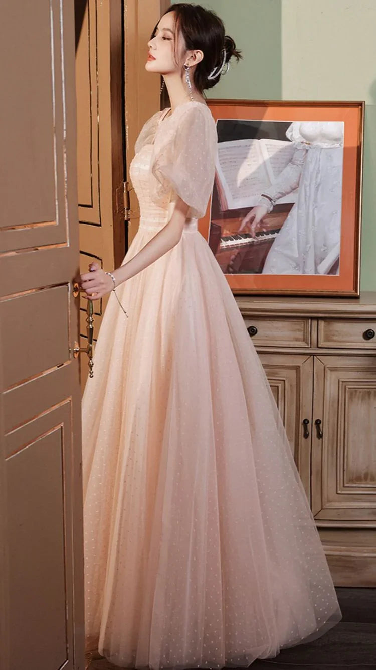 Robe de bal longue en tulle rose coupe évasée robe de soirée rose Y1926
