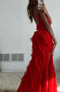 Vestido largo formal de gala con volantes rojos Vestido elegante de noche Y7979